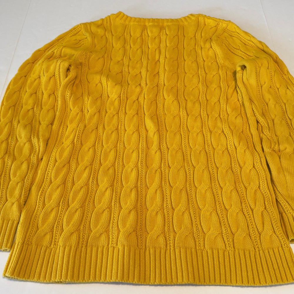 Lands End Drifter Cable Knit Sweater Womens Medium Tall Yellow 100% Cotton Crew - Picture 9 of 10